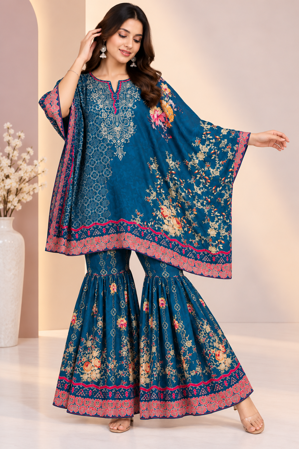💙✨ PREMIUM TEAL BLUE KAFTAN SHARARA SUIT ✨💙