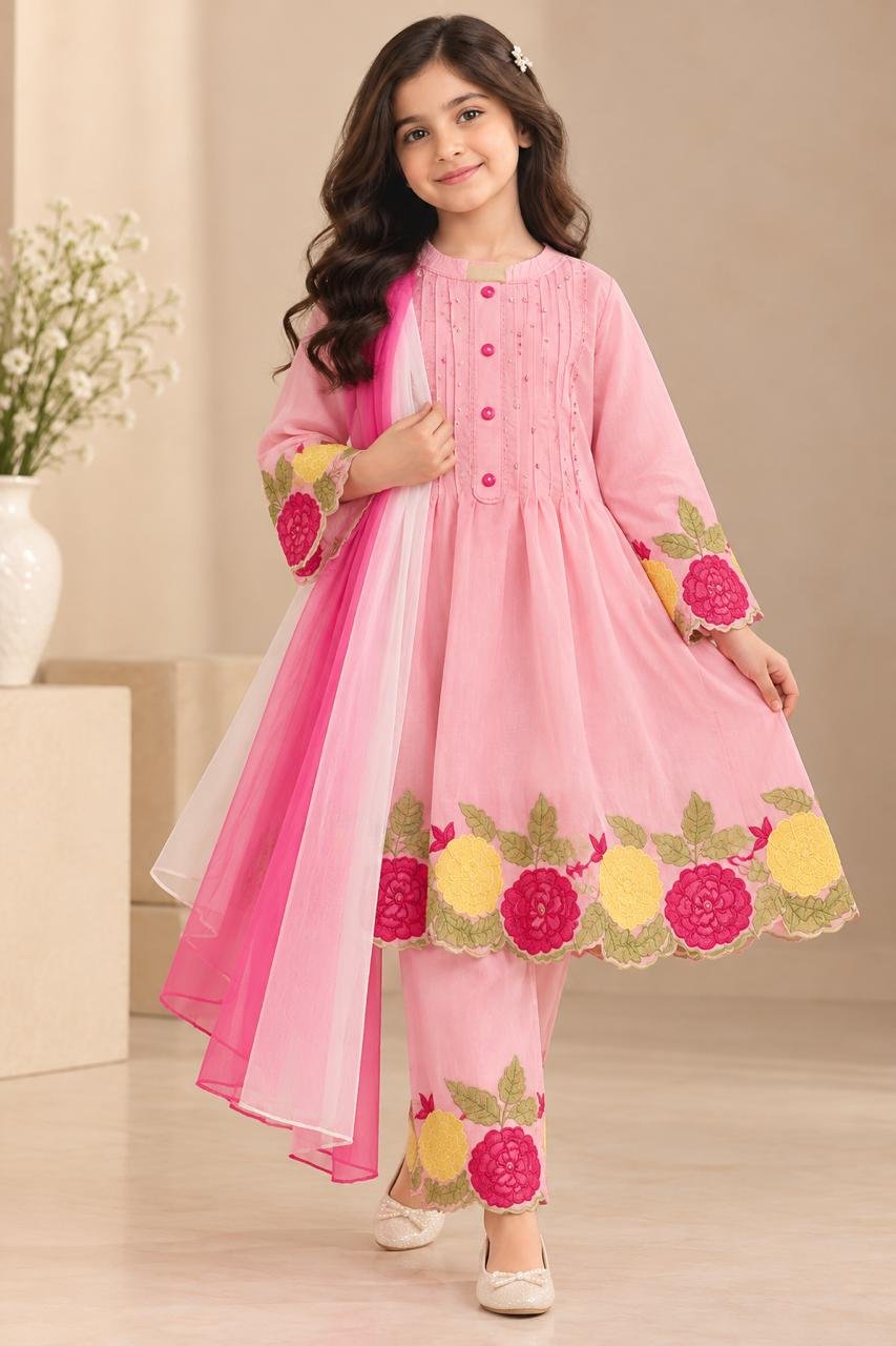 🌸 BEAUTIFUL FLORAL EMBROIDERED GIRLS’ SUIT 🌸
